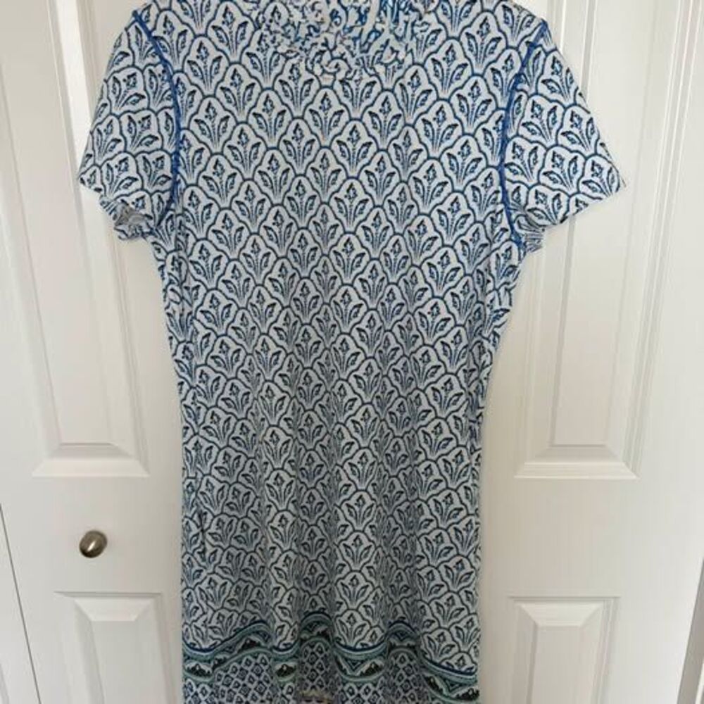 Cabana Life Blue and White Patterned Short Sleeve Dress Size M